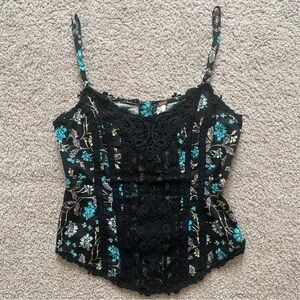 Free People Floral Lace Corset Top Womens Size 0 Whimsigoth Layering Piece